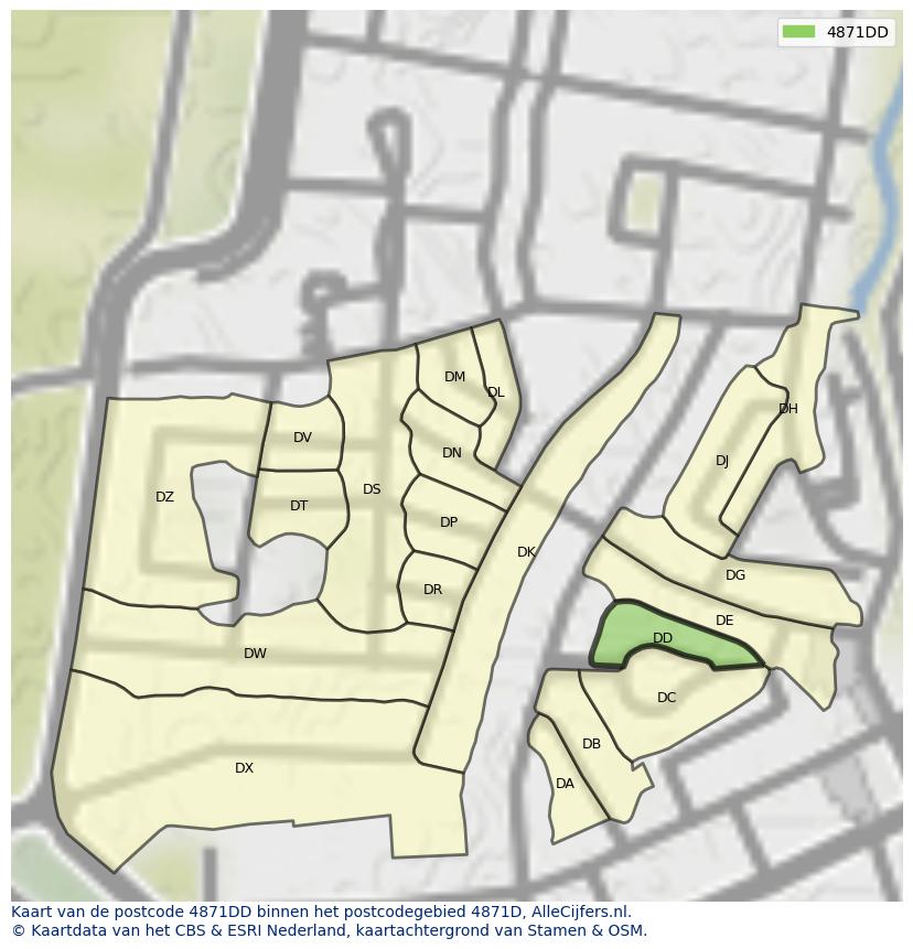 Afbeelding van het postcodegebied 4871 DD op de kaart.