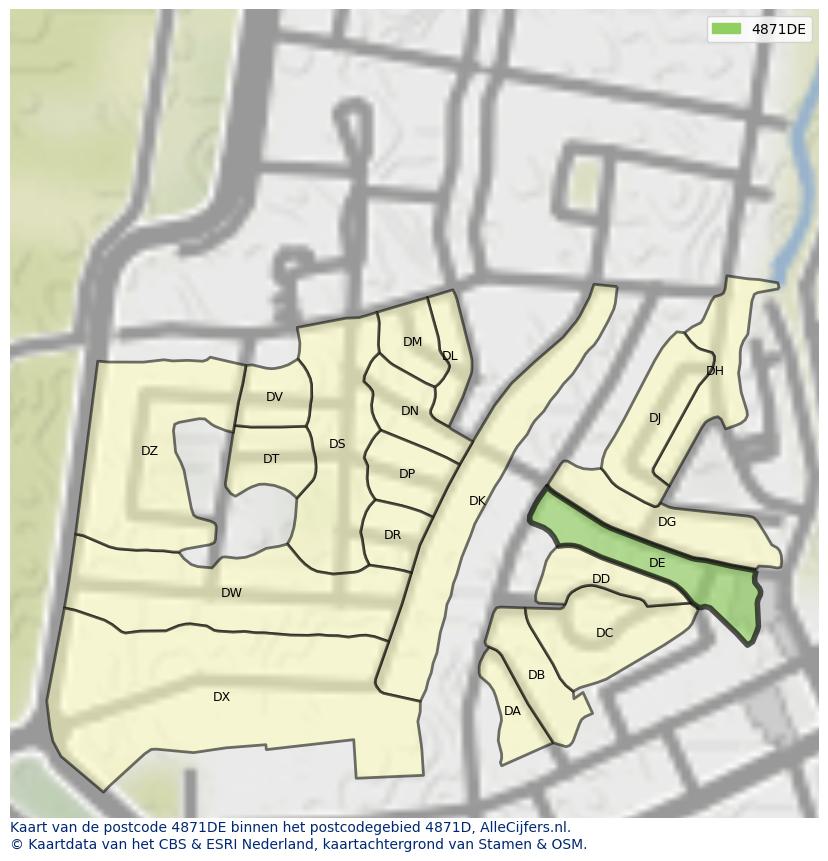 Afbeelding van het postcodegebied 4871 DE op de kaart.