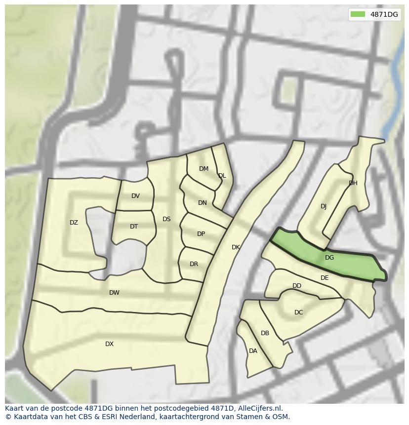 Afbeelding van het postcodegebied 4871 DG op de kaart.