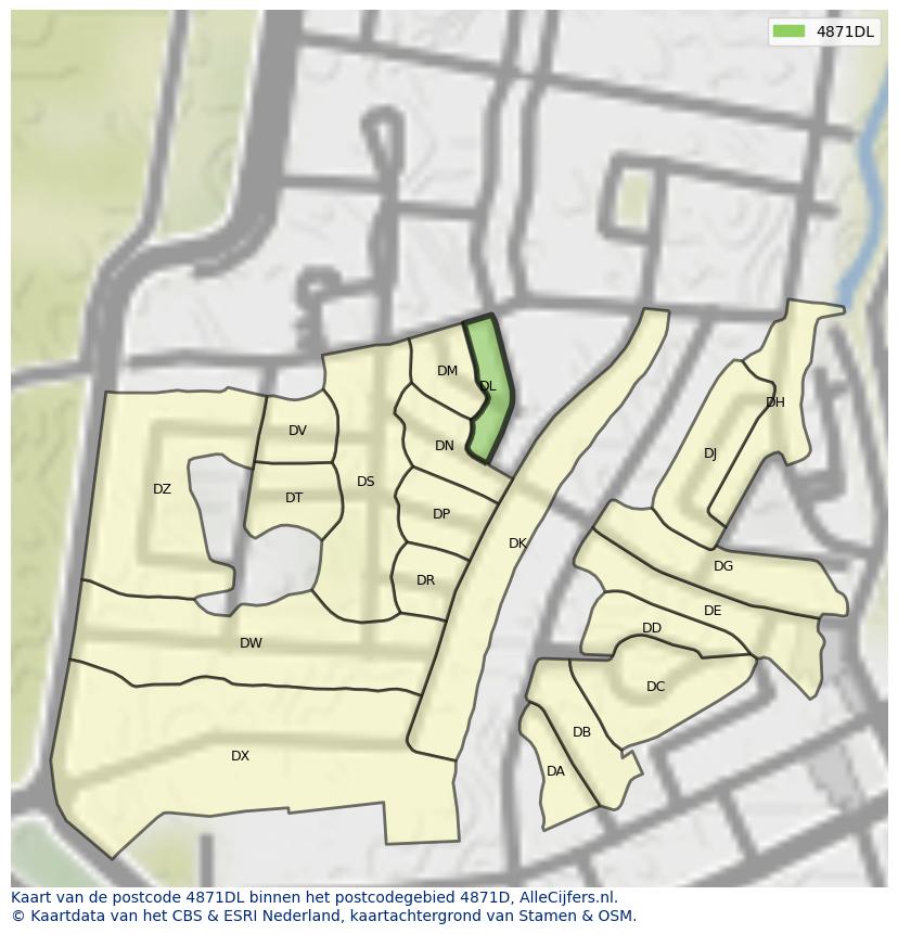 Afbeelding van het postcodegebied 4871 DL op de kaart.