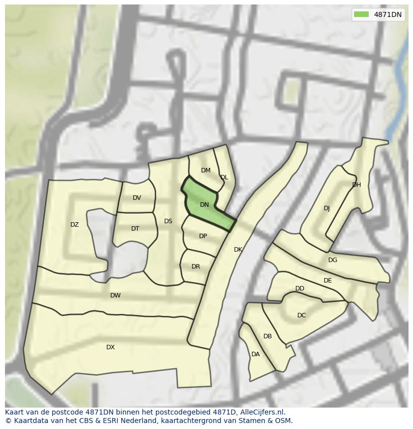 Afbeelding van het postcodegebied 4871 DN op de kaart.