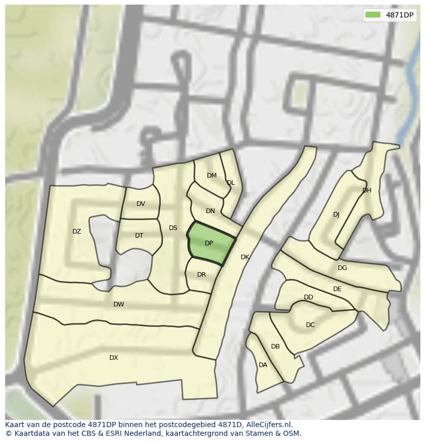 Afbeelding van het postcodegebied 4871 DP op de kaart.