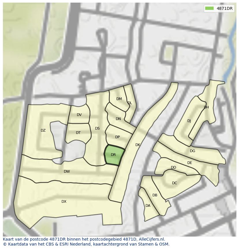 Afbeelding van het postcodegebied 4871 DR op de kaart.