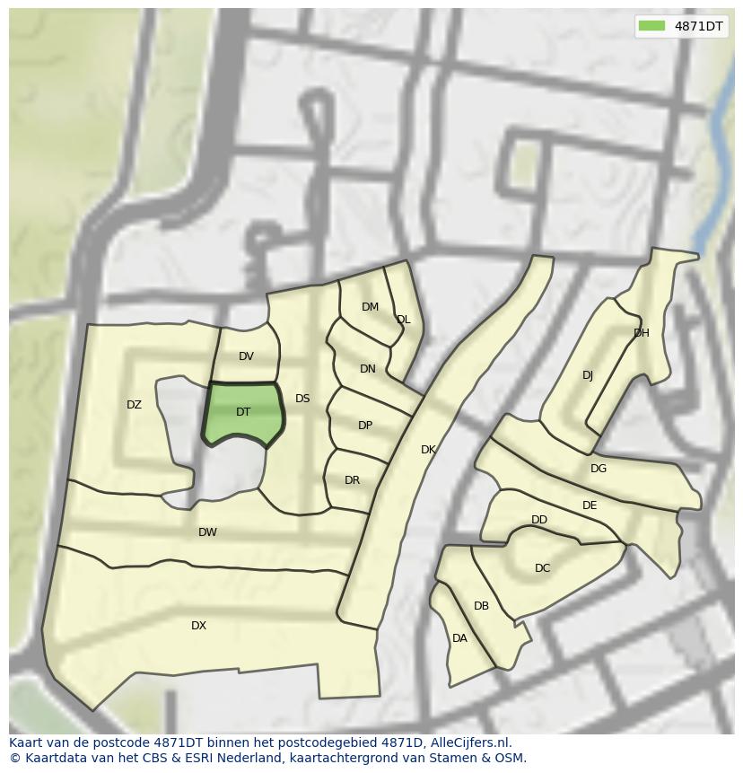 Afbeelding van het postcodegebied 4871 DT op de kaart.