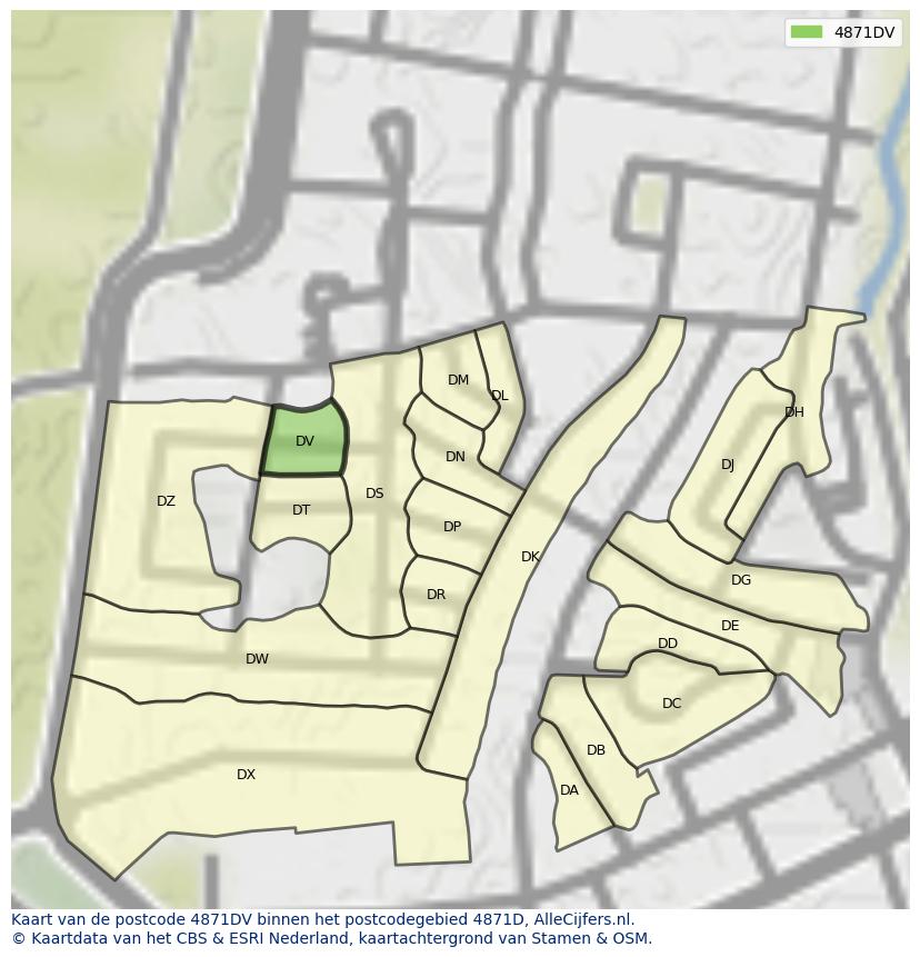 Afbeelding van het postcodegebied 4871 DV op de kaart.