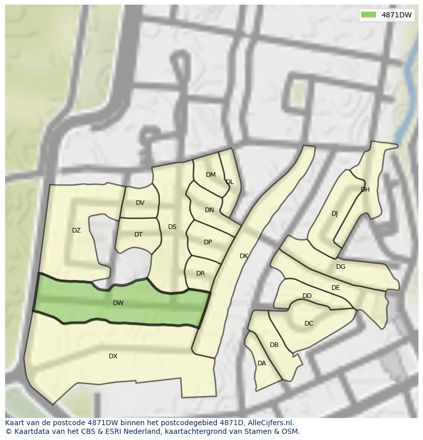 Afbeelding van het postcodegebied 4871 DW op de kaart.