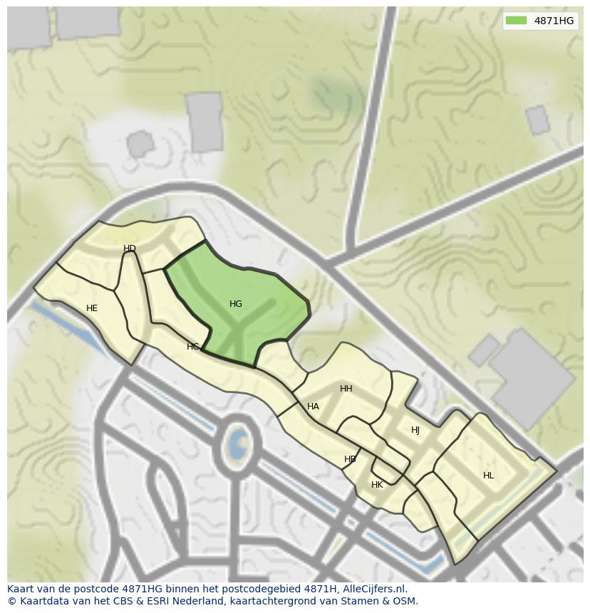 Afbeelding van het postcodegebied 4871 HG op de kaart.