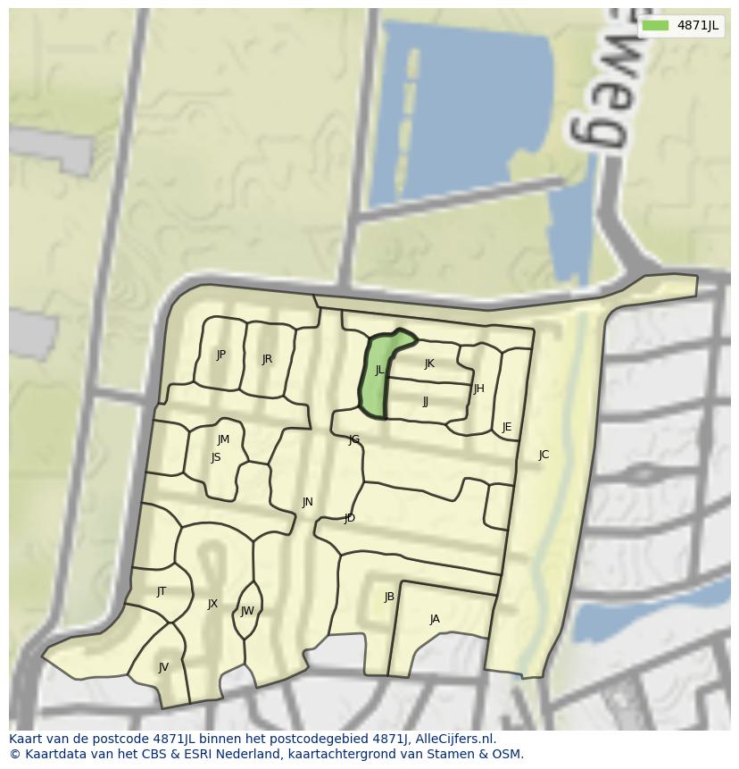 Afbeelding van het postcodegebied 4871 JL op de kaart.