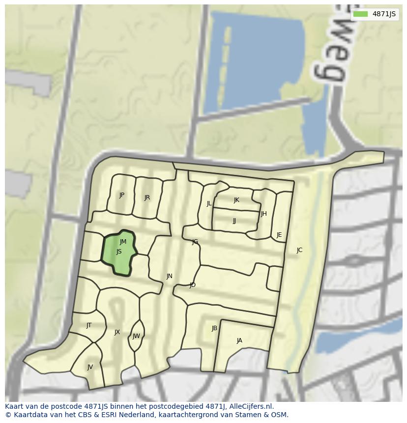 Afbeelding van het postcodegebied 4871 JS op de kaart.