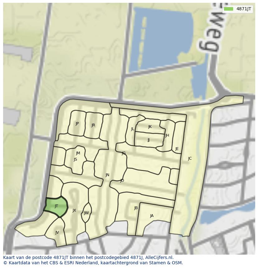 Afbeelding van het postcodegebied 4871 JT op de kaart.