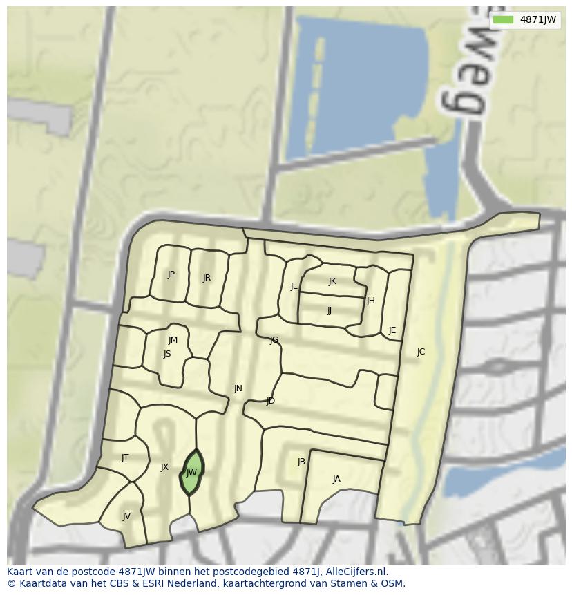 Afbeelding van het postcodegebied 4871 JW op de kaart.