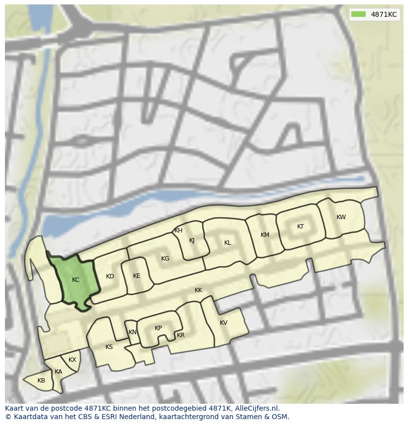 Afbeelding van het postcodegebied 4871 KC op de kaart.