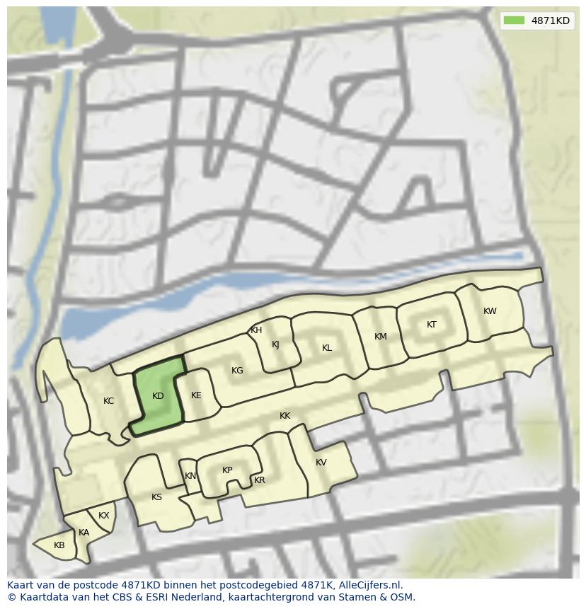Afbeelding van het postcodegebied 4871 KD op de kaart.