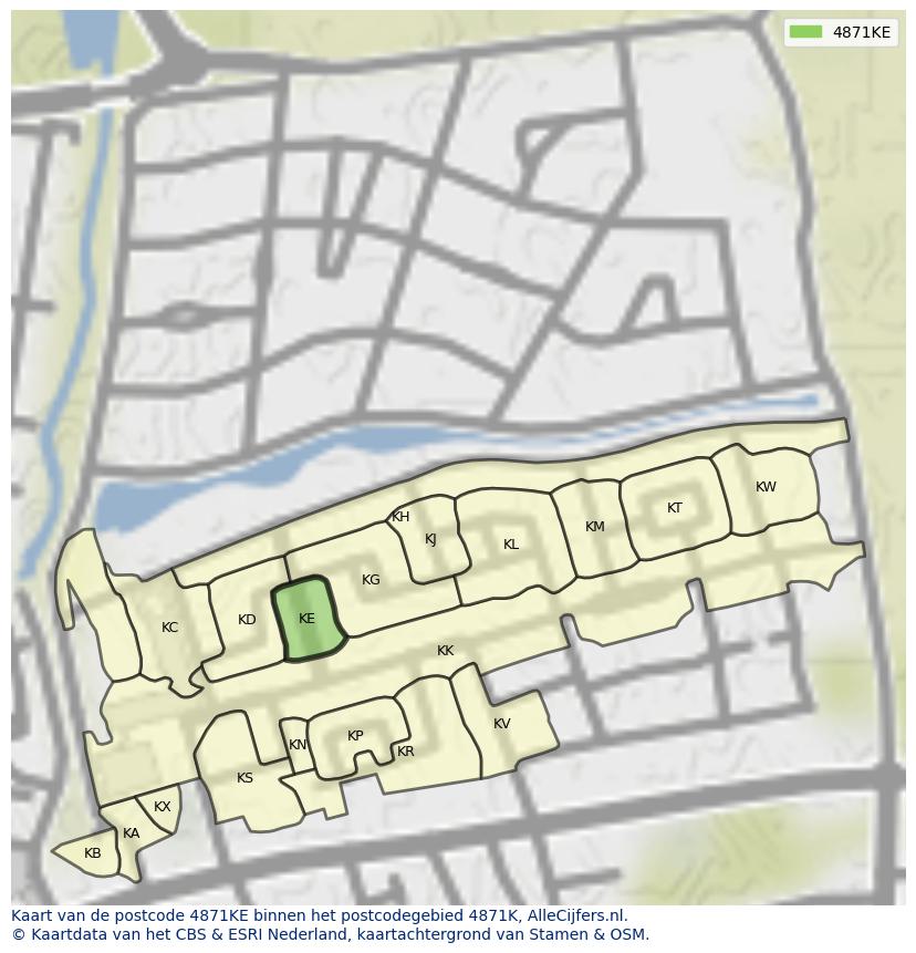 Afbeelding van het postcodegebied 4871 KE op de kaart.
