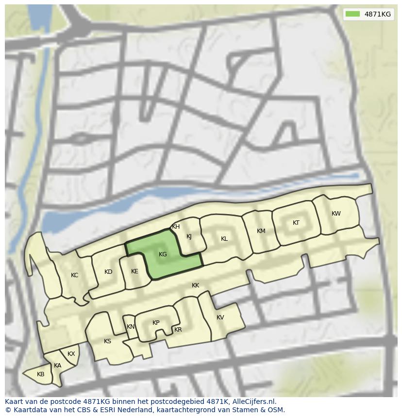Afbeelding van het postcodegebied 4871 KG op de kaart.