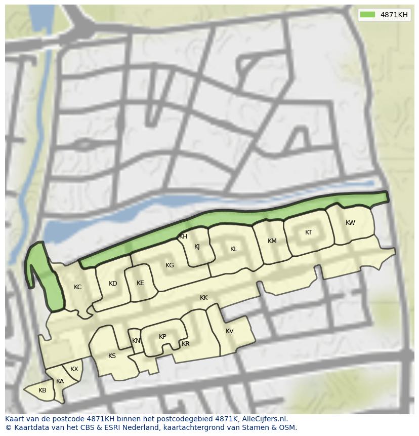Afbeelding van het postcodegebied 4871 KH op de kaart.