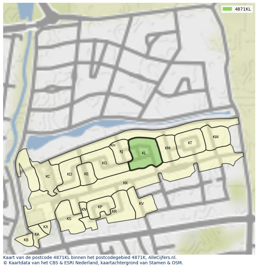 Afbeelding van het postcodegebied 4871 KL op de kaart.