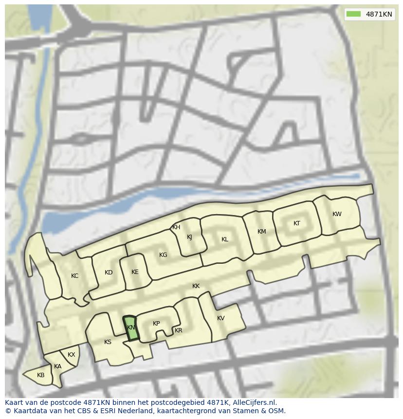 Afbeelding van het postcodegebied 4871 KN op de kaart.