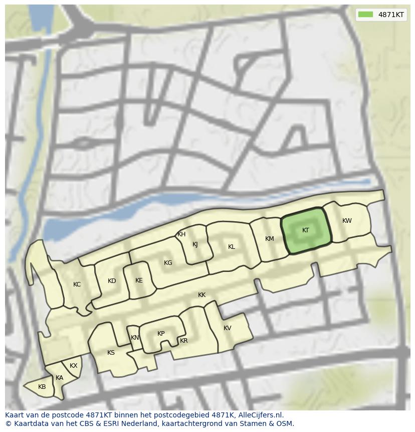 Afbeelding van het postcodegebied 4871 KT op de kaart.