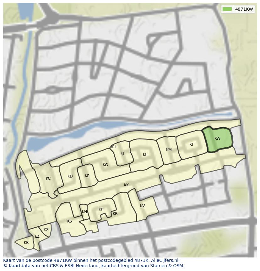 Afbeelding van het postcodegebied 4871 KW op de kaart.