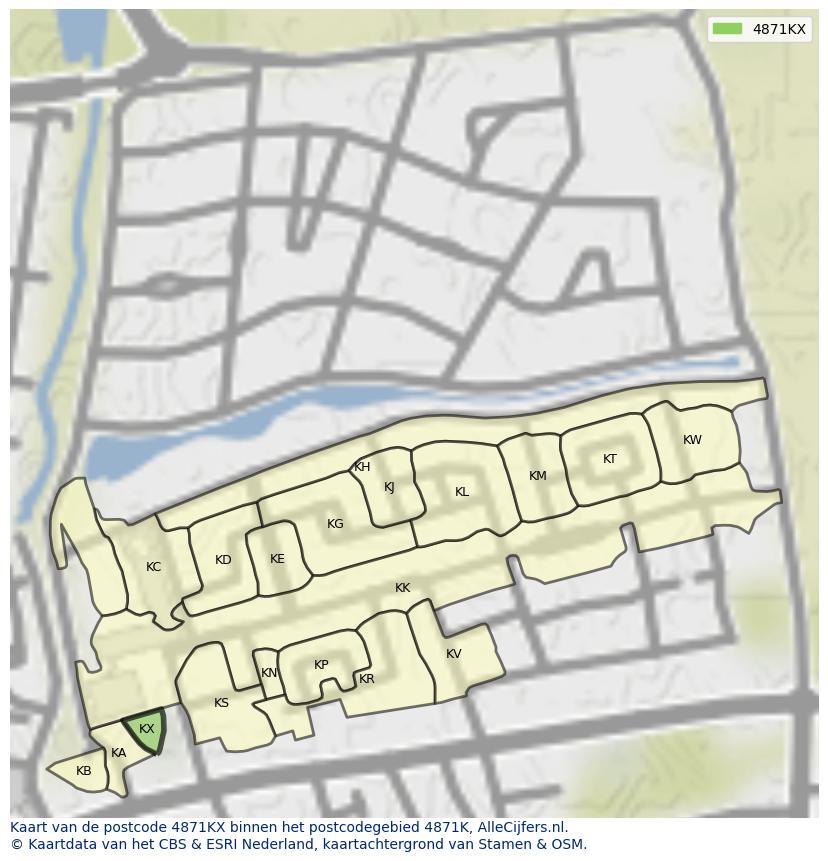 Afbeelding van het postcodegebied 4871 KX op de kaart.