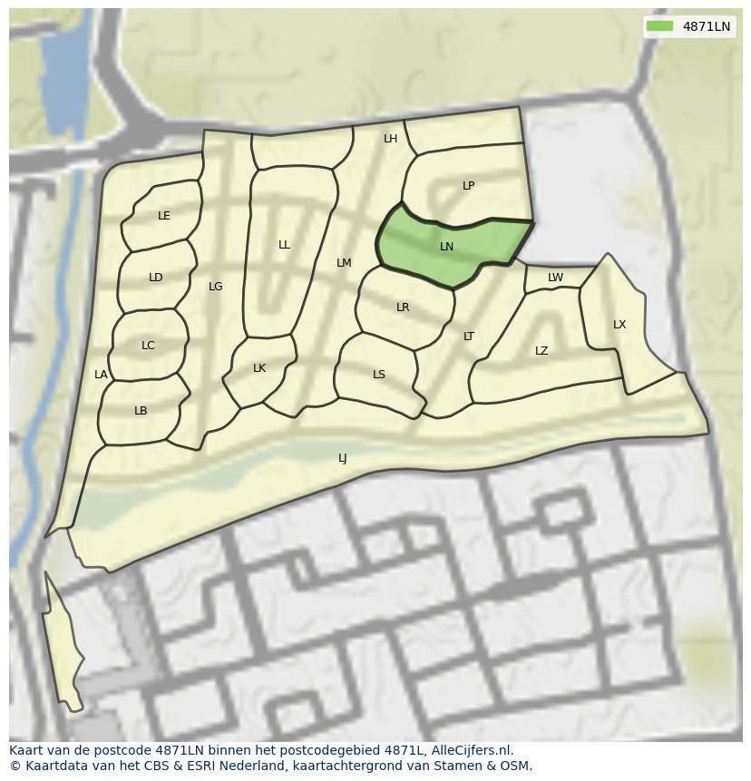 Afbeelding van het postcodegebied 4871 LN op de kaart.