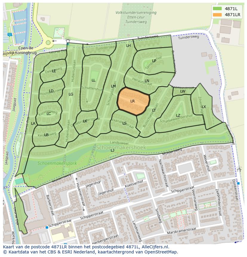 Afbeelding van het postcodegebied 4871 LR op de kaart.