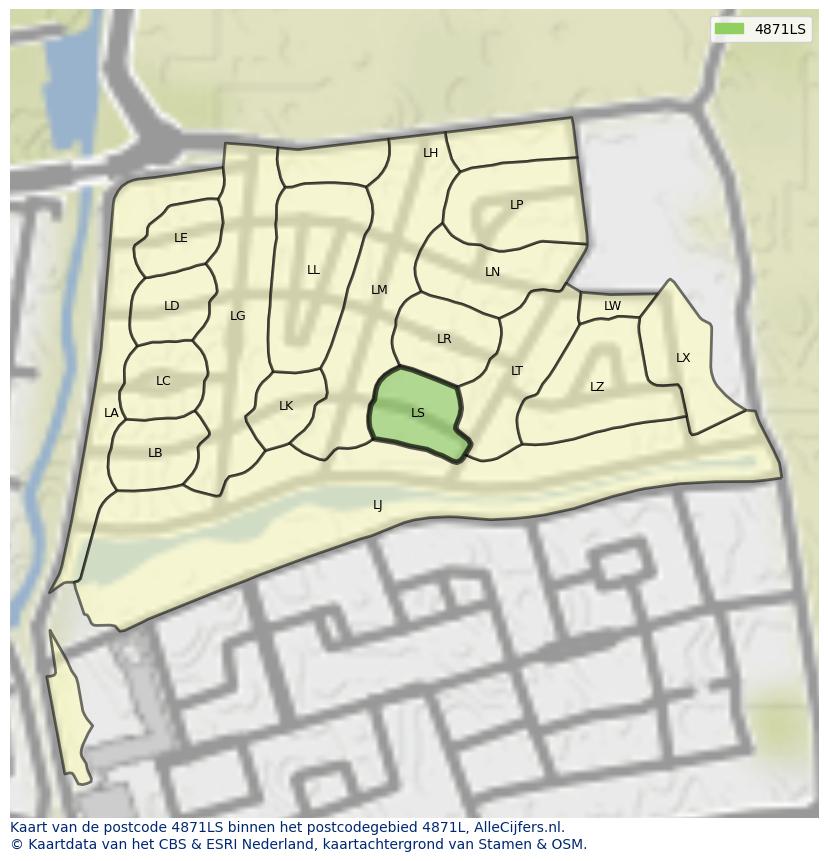 Afbeelding van het postcodegebied 4871 LS op de kaart.