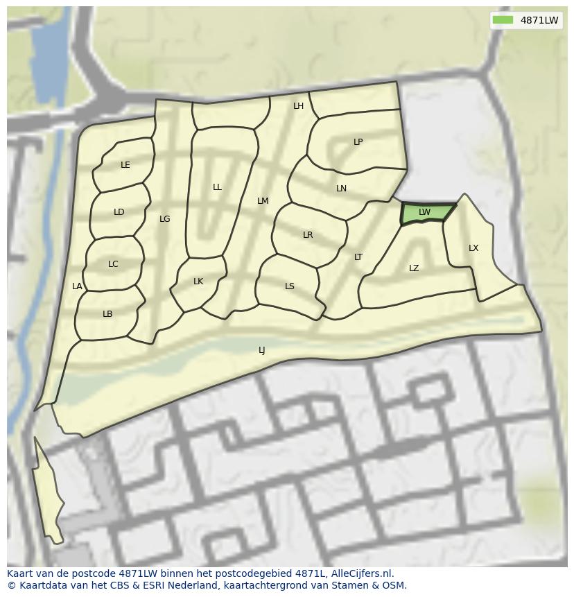 Afbeelding van het postcodegebied 4871 LW op de kaart.