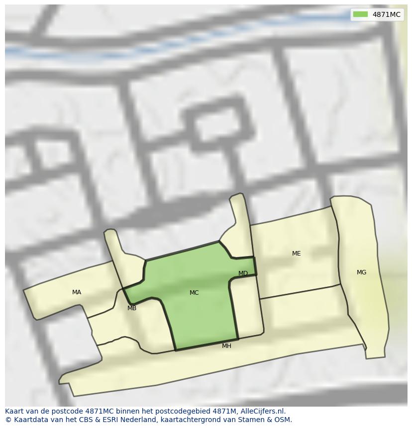 Afbeelding van het postcodegebied 4871 MC op de kaart.