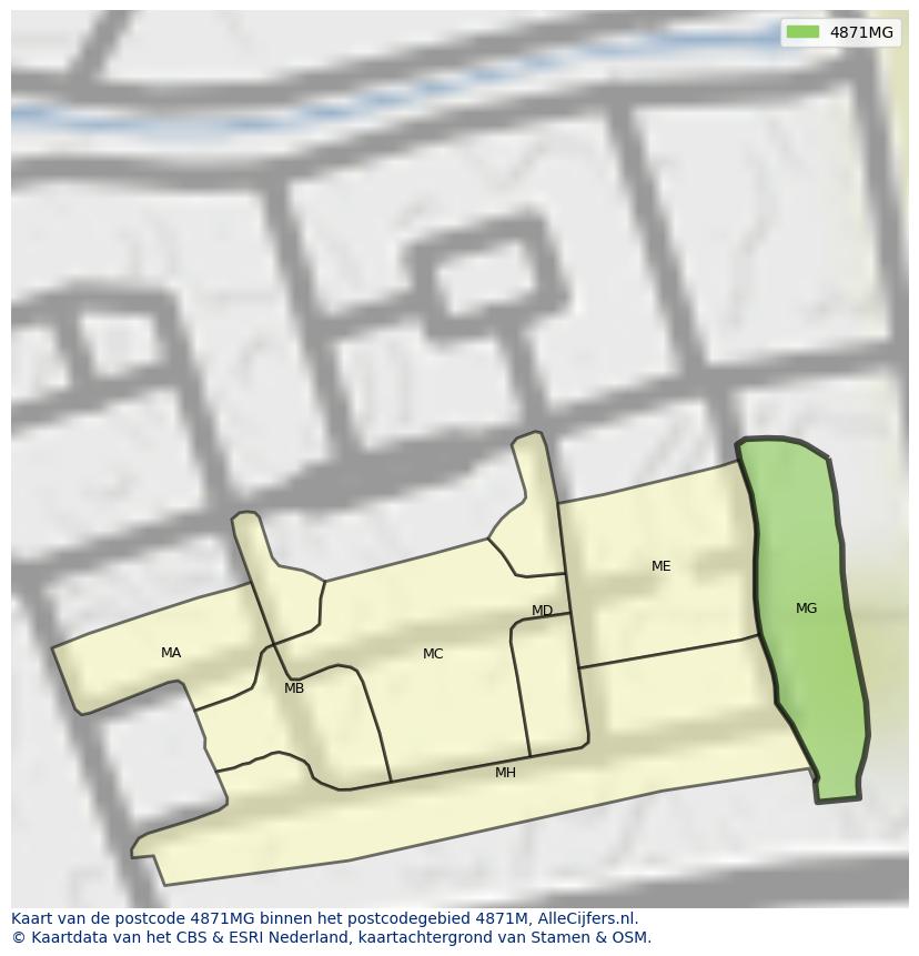 Afbeelding van het postcodegebied 4871 MG op de kaart.