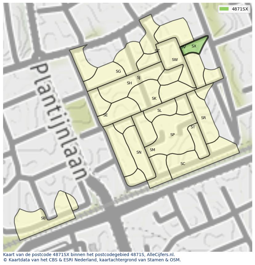 Afbeelding van het postcodegebied 4871 SX op de kaart.