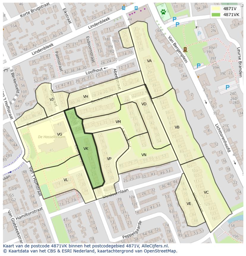 Afbeelding van het postcodegebied 4871 VK op de kaart.