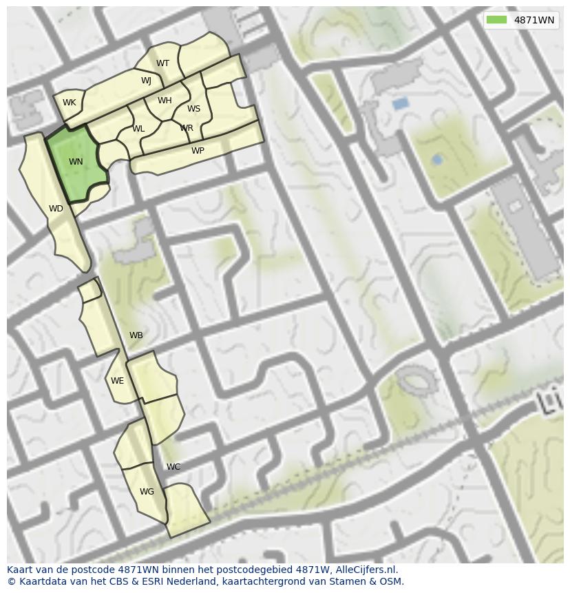 Afbeelding van het postcodegebied 4871 WN op de kaart.