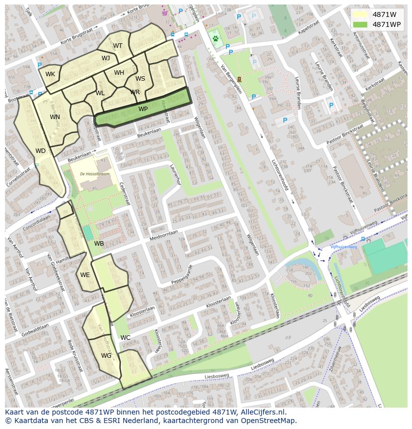 Afbeelding van het postcodegebied 4871 WP op de kaart.