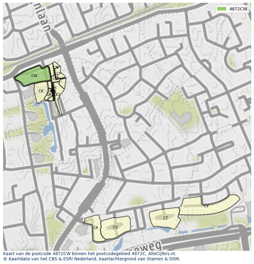 Afbeelding van het postcodegebied 4872 CW op de kaart.
