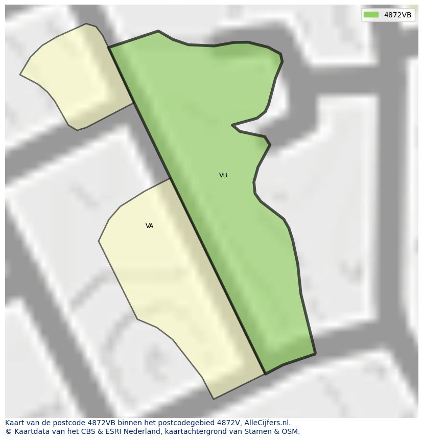 Afbeelding van het postcodegebied 4872 VB op de kaart.