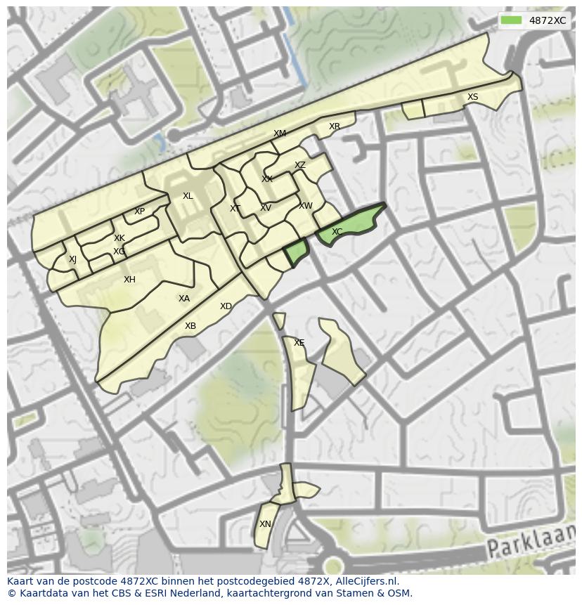 Afbeelding van het postcodegebied 4872 XC op de kaart.