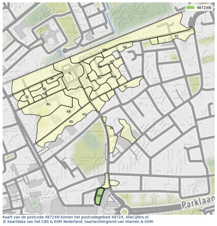Afbeelding van het postcodegebied 4872 XN op de kaart.