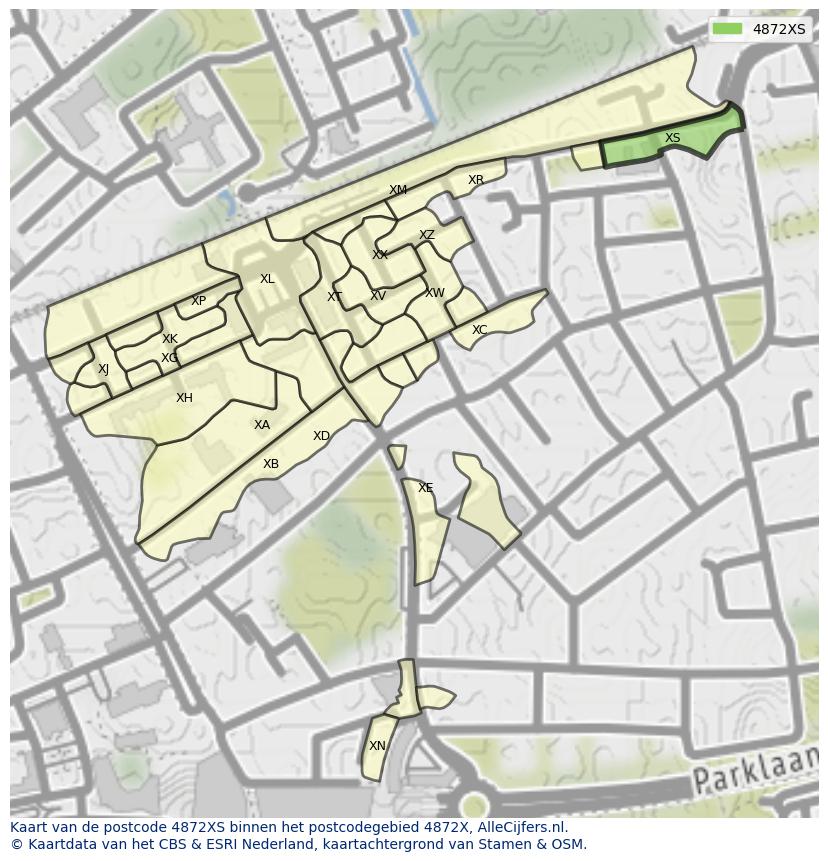 Afbeelding van het postcodegebied 4872 XS op de kaart.