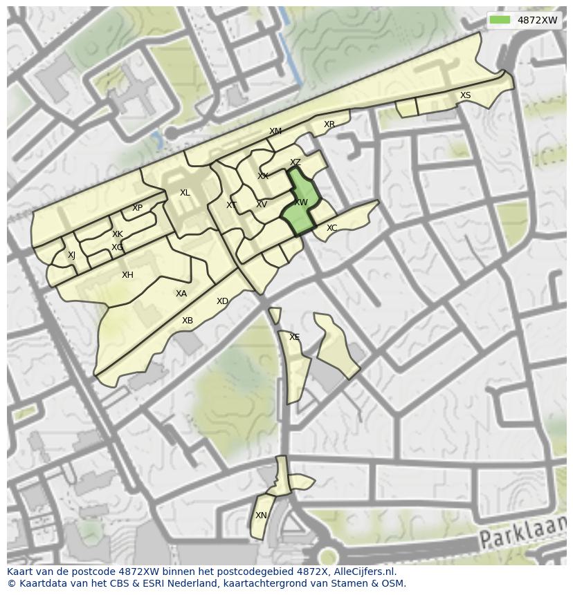 Afbeelding van het postcodegebied 4872 XW op de kaart.