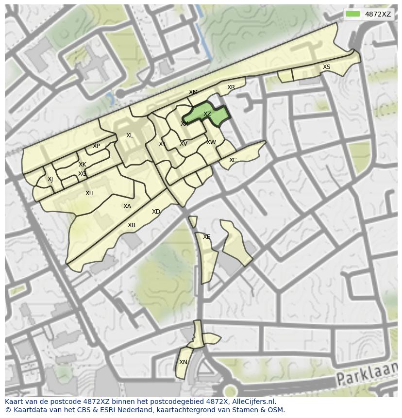 Afbeelding van het postcodegebied 4872 XZ op de kaart.