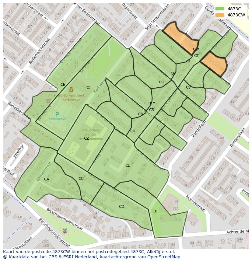 Afbeelding van het postcodegebied 4873 CW op de kaart.