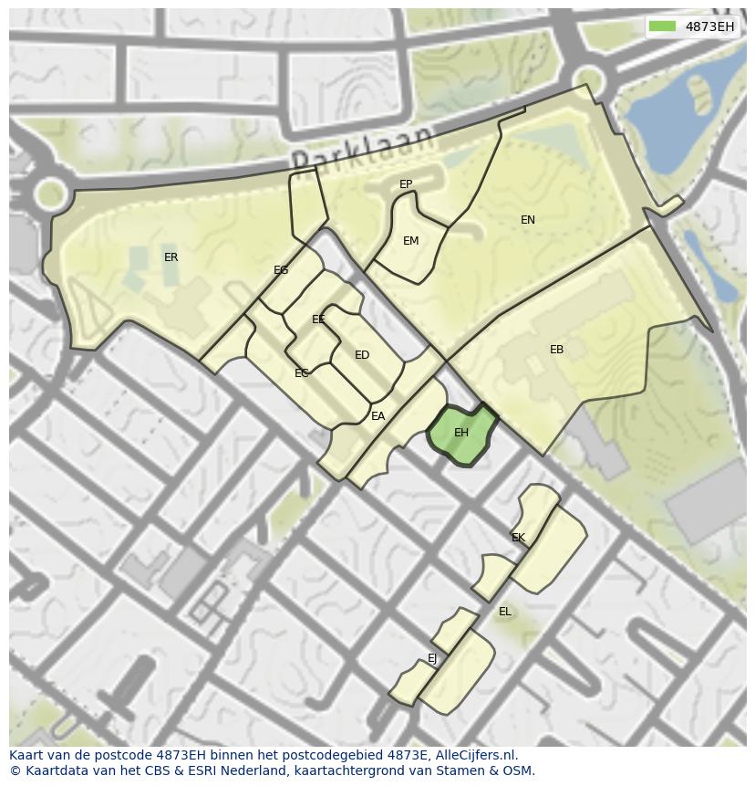 Afbeelding van het postcodegebied 4873 EH op de kaart.