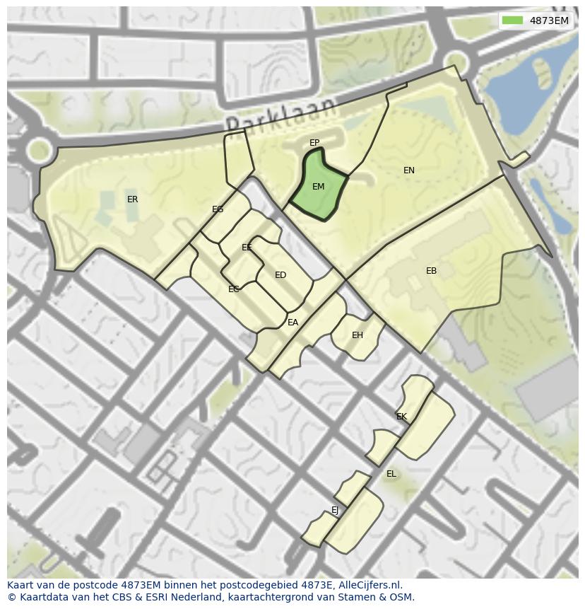 Afbeelding van het postcodegebied 4873 EM op de kaart.