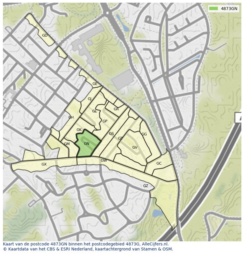 Afbeelding van het postcodegebied 4873 GN op de kaart.