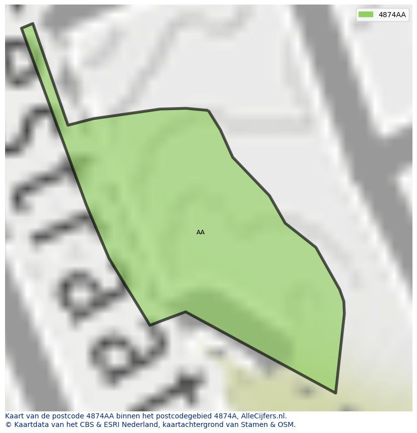 Afbeelding van het postcodegebied 4874 AA op de kaart.