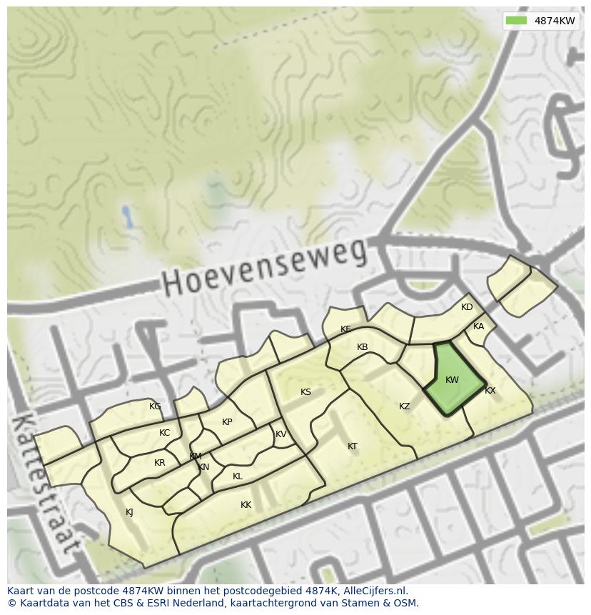 Afbeelding van het postcodegebied 4874 KW op de kaart.
