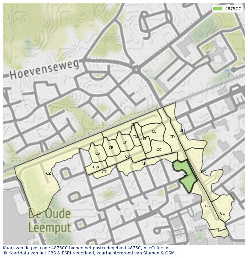 Afbeelding van het postcodegebied 4875 CC op de kaart.