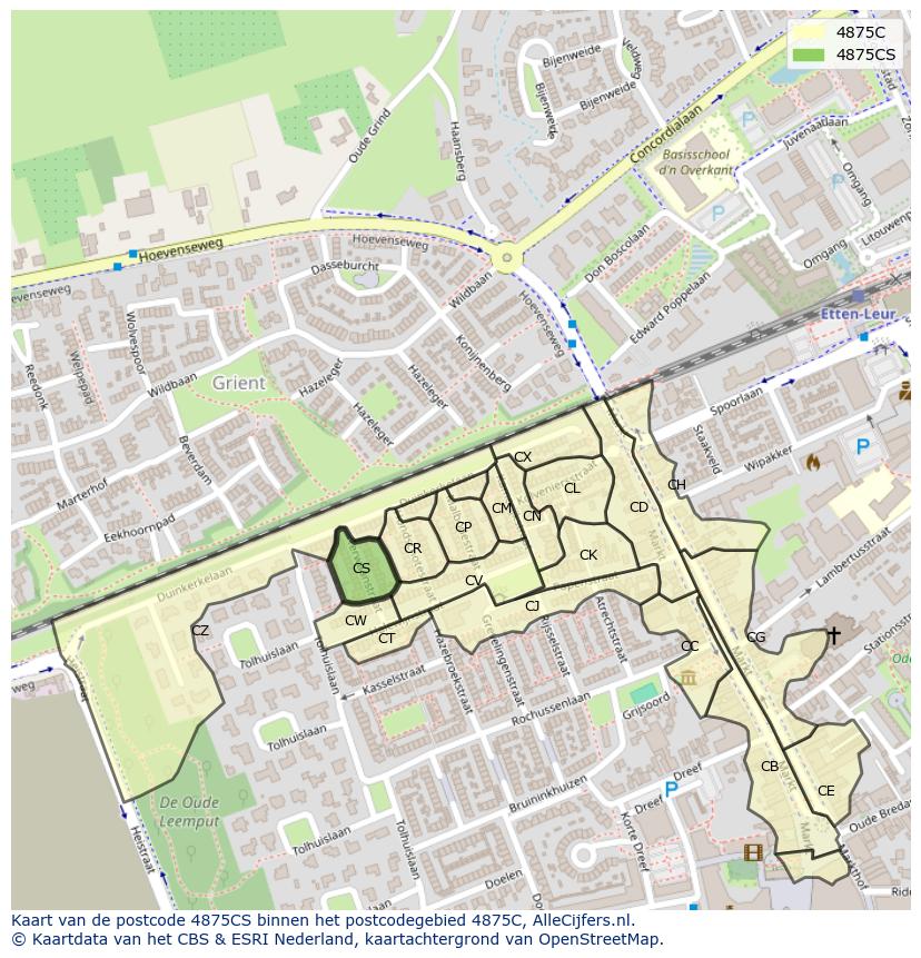 Afbeelding van het postcodegebied 4875 CS op de kaart.